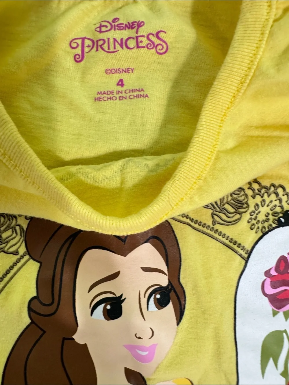 Disney Princess Belle 2-Piece Outfit Girls Size 4 Yellow Floral Set